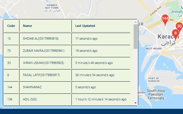 Locations Portal status table showing drivers and last-updated times