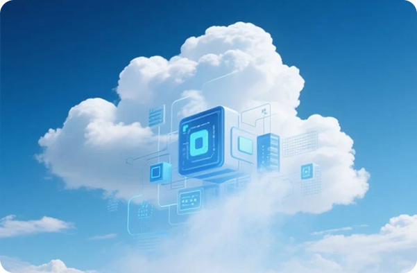 Cloud architecture diagram with connected services.