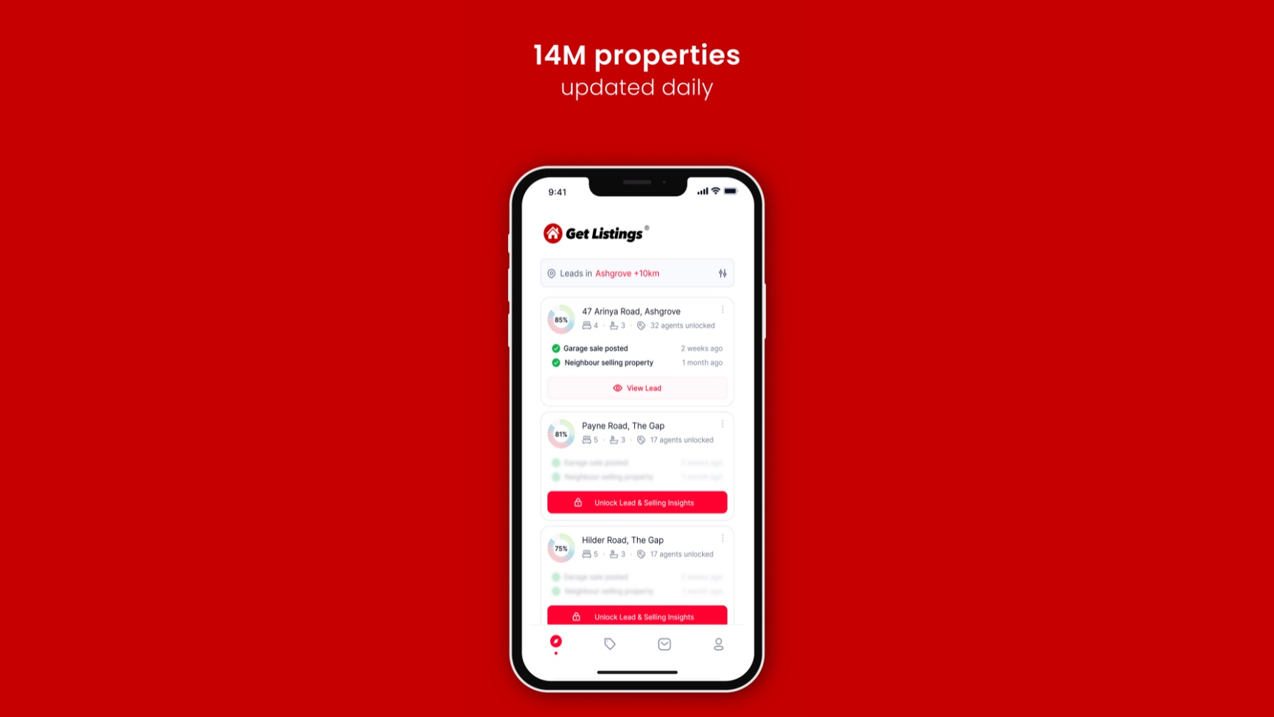 Get Listings leads dashboard ranking scored properties around Ashgrove
